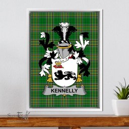 Irish Kennelly or O'Kineally Coat of Arms Family Crest Ireland Framed Canvas Print Irish National Tartan