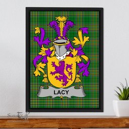 Irish Lacy or De Lacy Coat of Arms Family Crest Ireland Framed Canvas Print Irish National Tartan