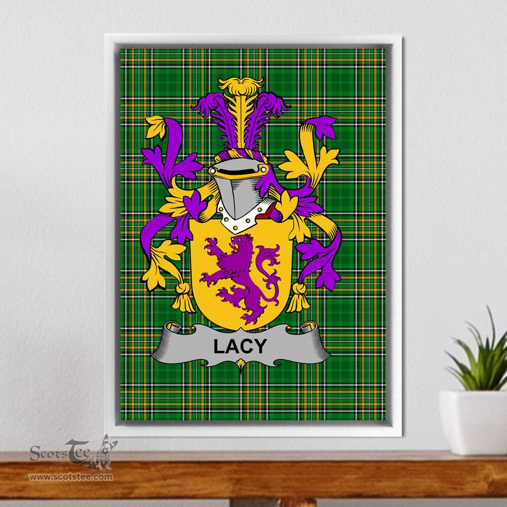 Irish Lacy or De Lacy Coat of Arms Family Crest Ireland Framed Canvas Print Irish National Tartan