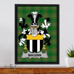 Irish Maginn or Ginn Coat of Arms Family Crest Ireland Framed Canvas Print Irish National Tartan