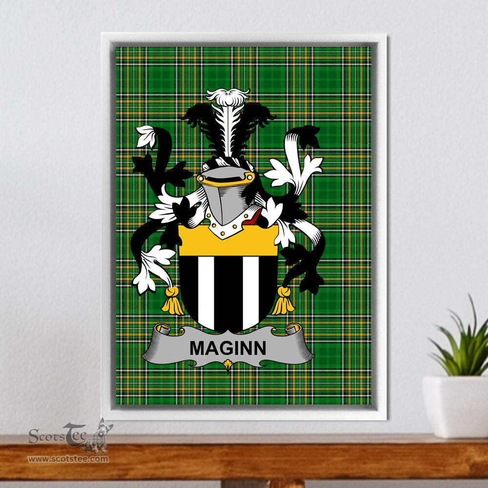 Irish Maginn or Ginn Coat of Arms Family Crest Ireland Framed Canvas Print Irish National Tartan