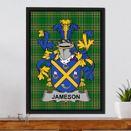 Irish Jameson Coat of Arms Family Crest Ireland Framed Canvas Print Irish National Tartan