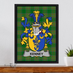 Irish Kenney or O'Kenny Coat of Arms Family Crest Ireland Framed Canvas Print Irish National Tartan