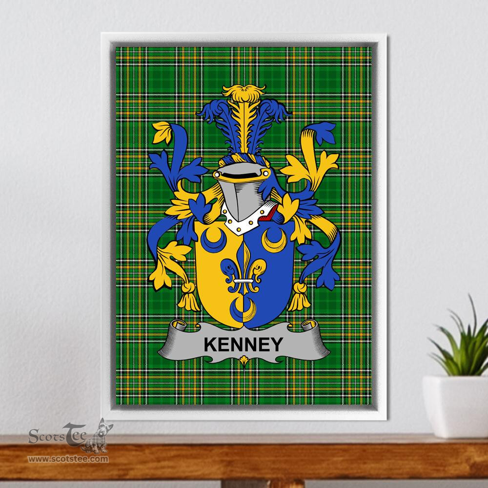 Irish Kenney or O'Kenny Coat of Arms Family Crest Ireland Framed Canvas Print Irish National Tartan