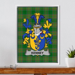 Irish Kenney or O'Kenny Coat of Arms Family Crest Ireland Framed Canvas Print Irish National Tartan
