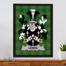 Irish Lewis Coat of Arms Family Crest Ireland Framed Canvas Print Irish National Tartan