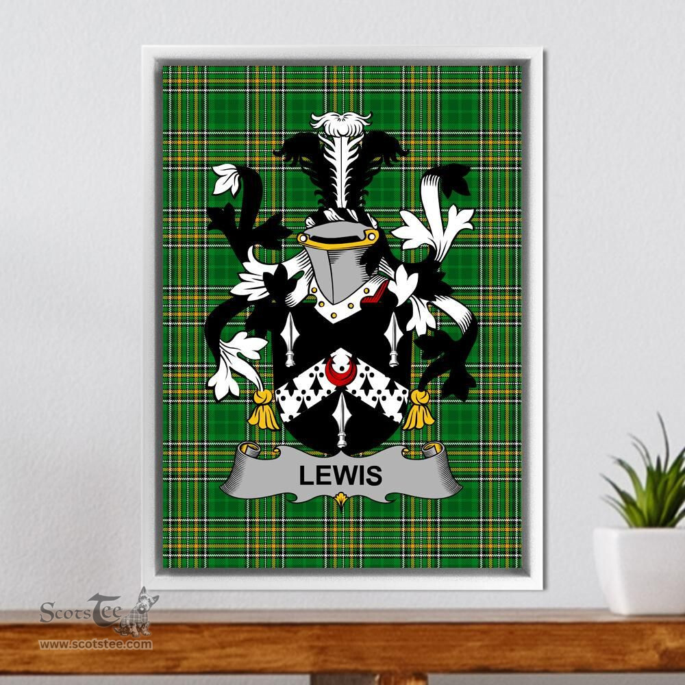 Irish Lewis Coat of Arms Family Crest Ireland Framed Canvas Print Irish National Tartan