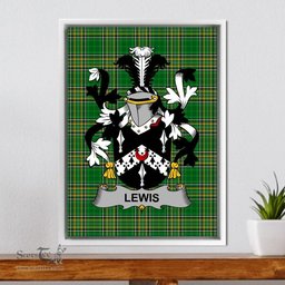 Irish Lewis Coat of Arms Family Crest Ireland Framed Canvas Print Irish National Tartan