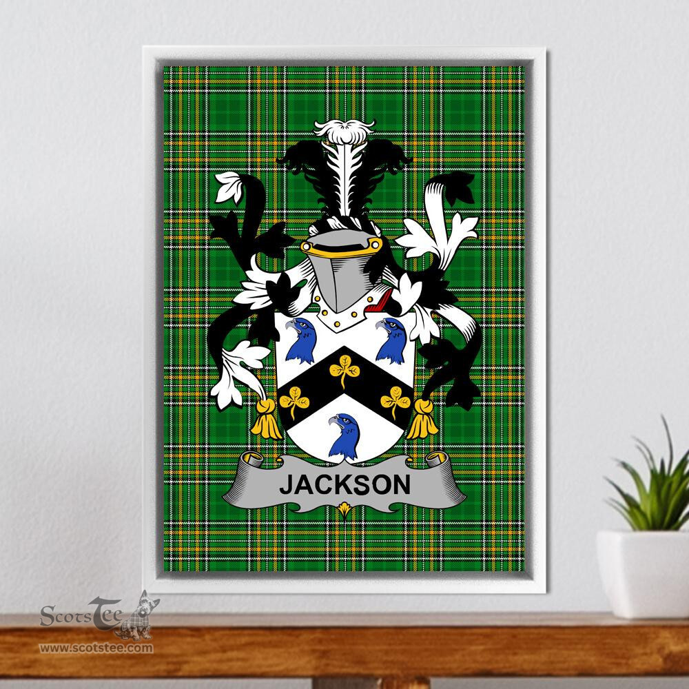 Irish Jackson Coat of Arms Family Crest Ireland Framed Canvas Print Irish National Tartan