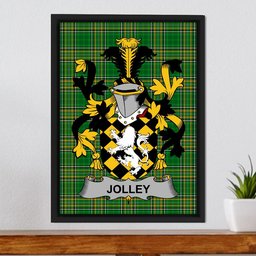 Irish Jolley or Jolly Coat of Arms Family Crest Ireland Framed Canvas Print Irish National Tartan