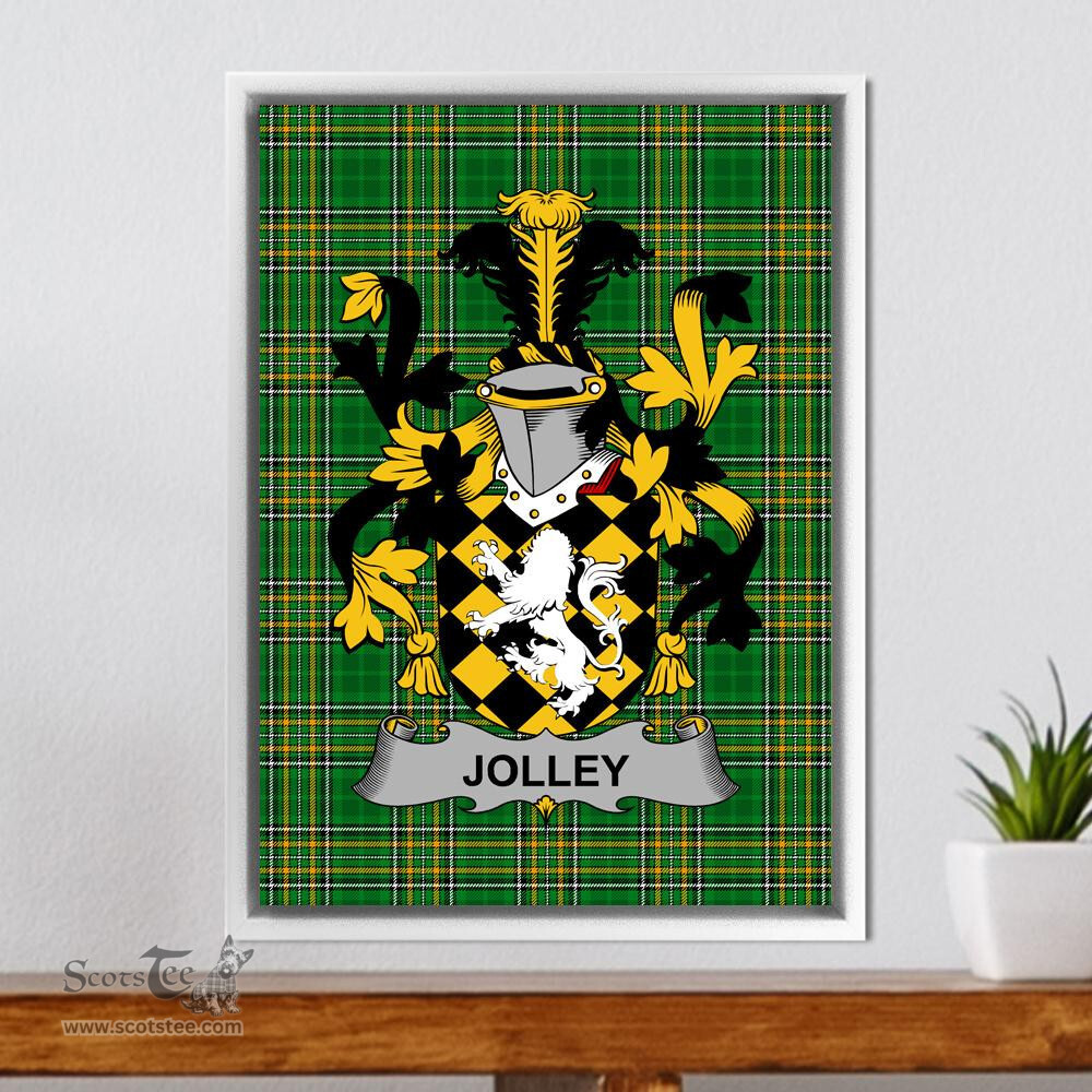 Irish Jolley or Jolly Coat of Arms Family Crest Ireland Framed Canvas Print Irish National Tartan