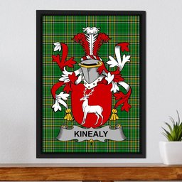 Irish Kinealy or O'Kinnally Coat of Arms Family Crest Ireland Framed Canvas Print Irish National Tartan