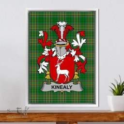 Irish Kinealy or O'Kinnally Coat of Arms Family Crest Ireland Framed Canvas Print Irish National Tartan
