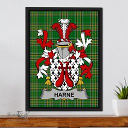 Irish Harne Coat of Arms Family Crest Ireland Framed Canvas Print Irish National Tartan