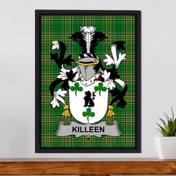 Irish Killeen or O'Killeen Coat of Arms Family Crest Ireland Framed Canvas Print Irish National Tartan