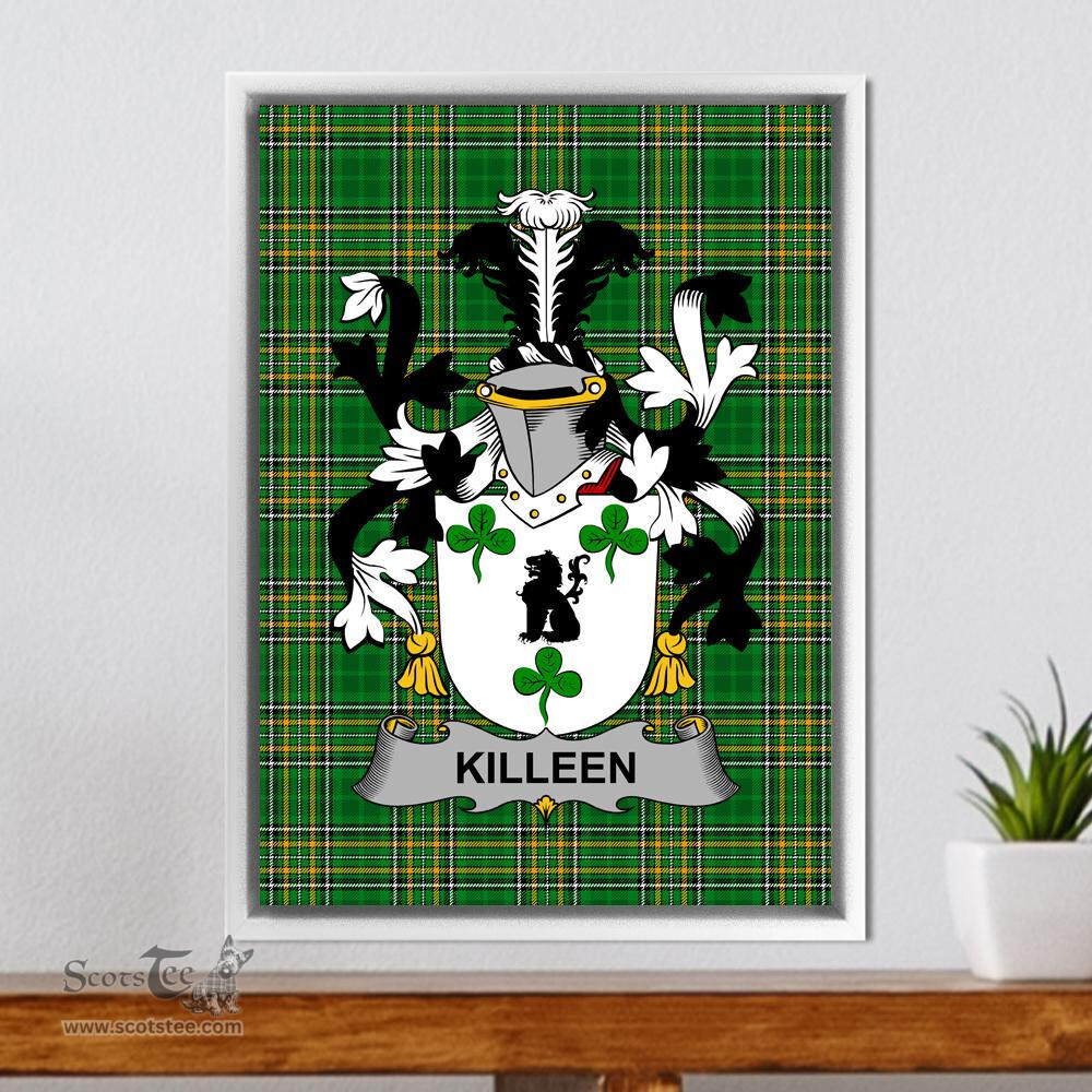 Irish Killeen or O'Killeen Coat of Arms Family Crest Ireland Framed Canvas Print Irish National Tartan