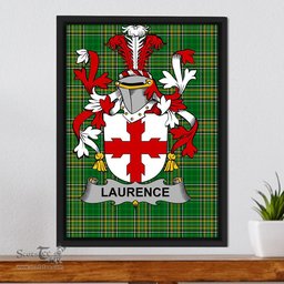Irish Laurence Coat of Arms Family Crest Ireland Framed Canvas Print Irish National Tartan