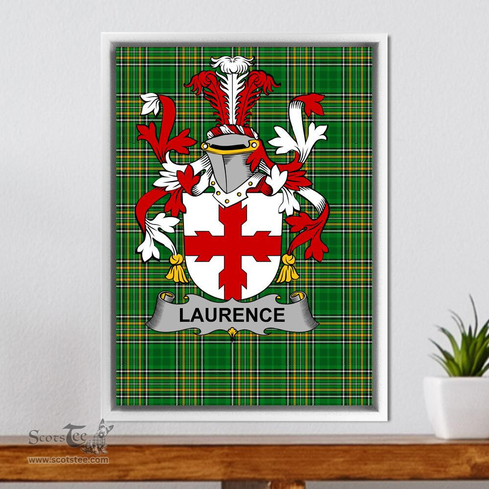 Irish Laurence Coat of Arms Family Crest Ireland Framed Canvas Print Irish National Tartan