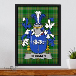 Irish Gorman or McGorman Coat of Arms Family Crest Ireland Framed Canvas Print Irish National Tartan