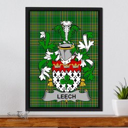 Irish Lee or O'Lee Coat of Arms Family Crest Ireland Framed Canvas Print Irish National Tartan