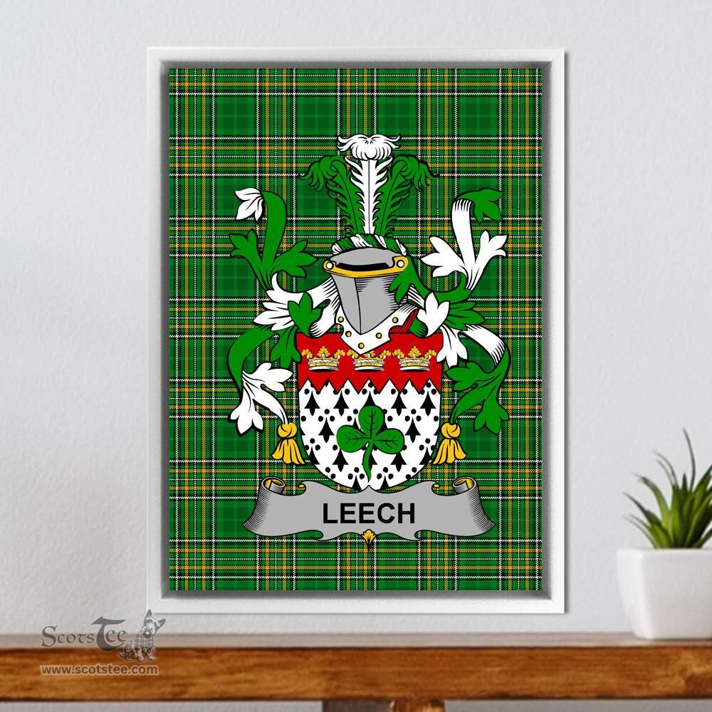 Irish Lee or O'Lee Coat of Arms Family Crest Ireland Framed Canvas Print Irish National Tartan
