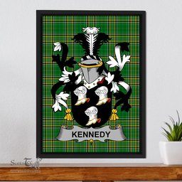 Irish Kennedy or O'Kennedy Coat of Arms Family Crest Ireland Framed Canvas Print Irish National Tartan