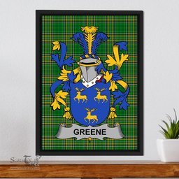 Irish Greene Coat of Arms Family Crest Ireland Framed Canvas Print Irish National Tartan