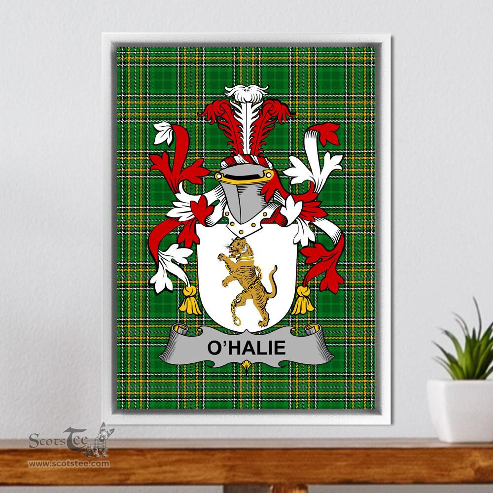 Irish Halie or O'Halie Coat of Arms Family Crest Ireland Framed Canvas Print Irish National Tartan