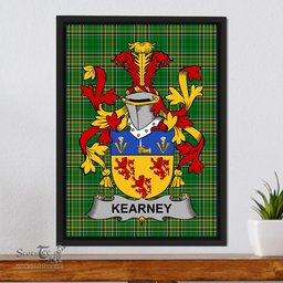 Irish Kearney or O'Kearney Coat of Arms Family Crest Ireland Framed Canvas Print Irish National Tartan