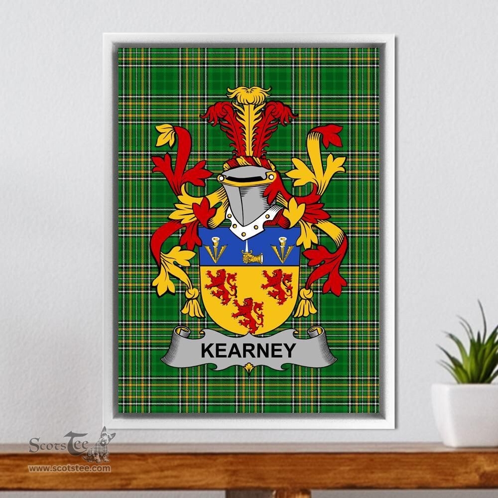 Irish Kearney or O'Kearney Coat of Arms Family Crest Ireland Framed Canvas Print Irish National Tartan