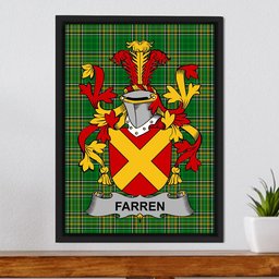 Irish Farren or O'Farren Coat of Arms Family Crest Ireland Framed Canvas Print Irish National Tartan