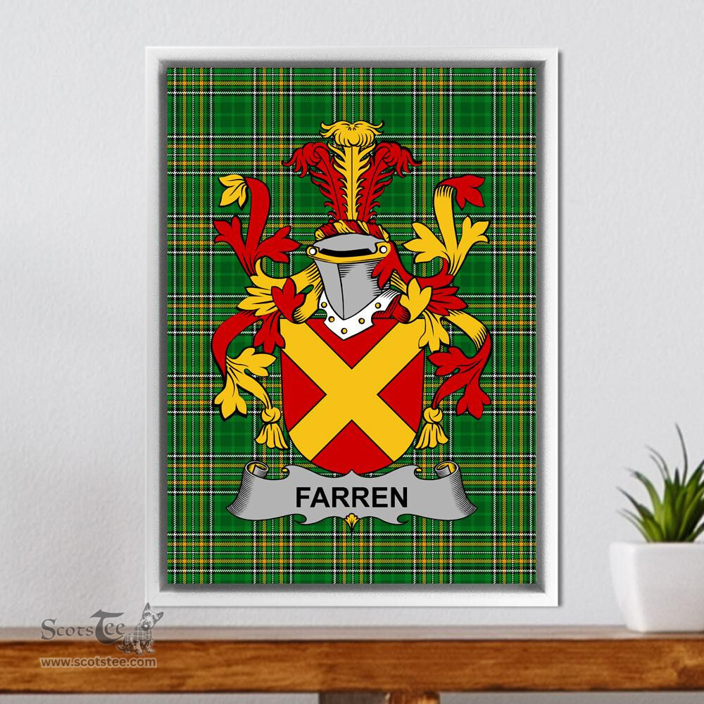 Irish Farren or O'Farren Coat of Arms Family Crest Ireland Framed Canvas Print Irish National Tartan