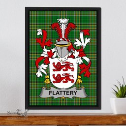 Irish Flattery or O'Flattery Coat of Arms Family Crest Ireland Framed Canvas Print Irish National Tartan