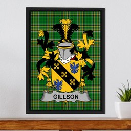 Irish Gillson Coat of Arms Family Crest Ireland Framed Canvas Print Irish National Tartan