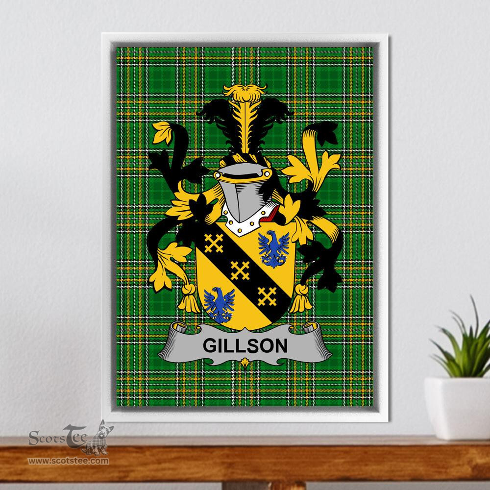 Irish Gillson Coat of Arms Family Crest Ireland Framed Canvas Print Irish National Tartan