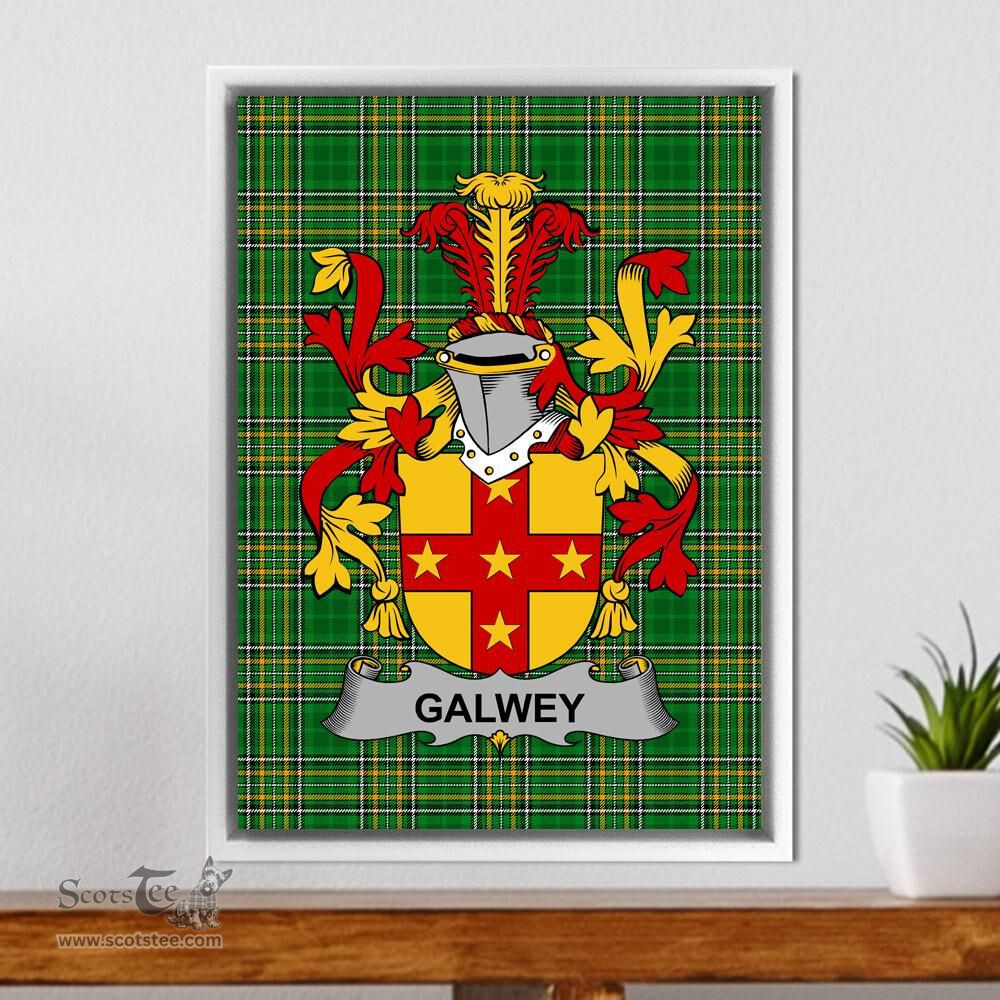 Irish Galwey Coat of Arms Family Crest Ireland Framed Canvas Print Irish National Tartan