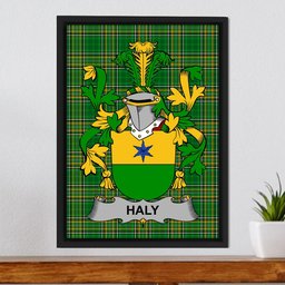 Irish Haly Coat of Arms Family Crest Ireland Framed Canvas Print Irish National Tartan