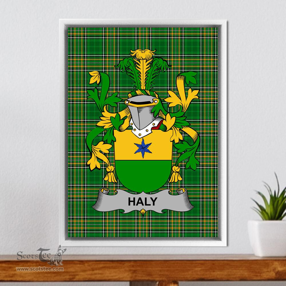 Irish Haly Coat of Arms Family Crest Ireland Framed Canvas Print Irish National Tartan