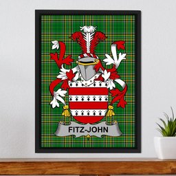 Irish Fitz-John Coat of Arms Family Crest Ireland Framed Canvas Print Irish National Tartan