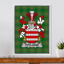 Irish Fitz-John Coat of Arms Family Crest Ireland Framed Canvas Print Irish National Tartan