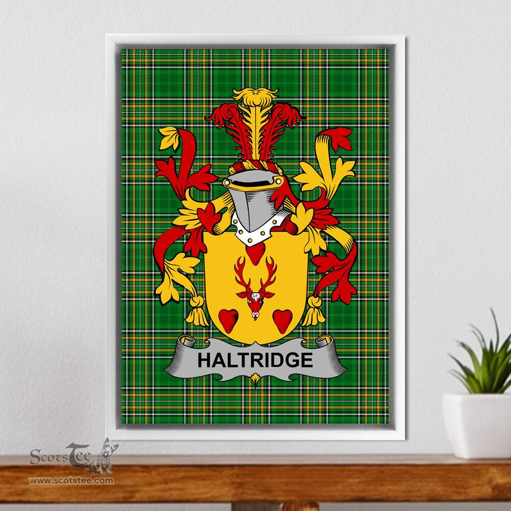 Irish Haltridge Coat of Arms Family Crest Ireland Framed Canvas Print Irish National Tartan