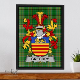 Irish Gregory Coat of Arms Family Crest Ireland Framed Canvas Print Irish National Tartan
