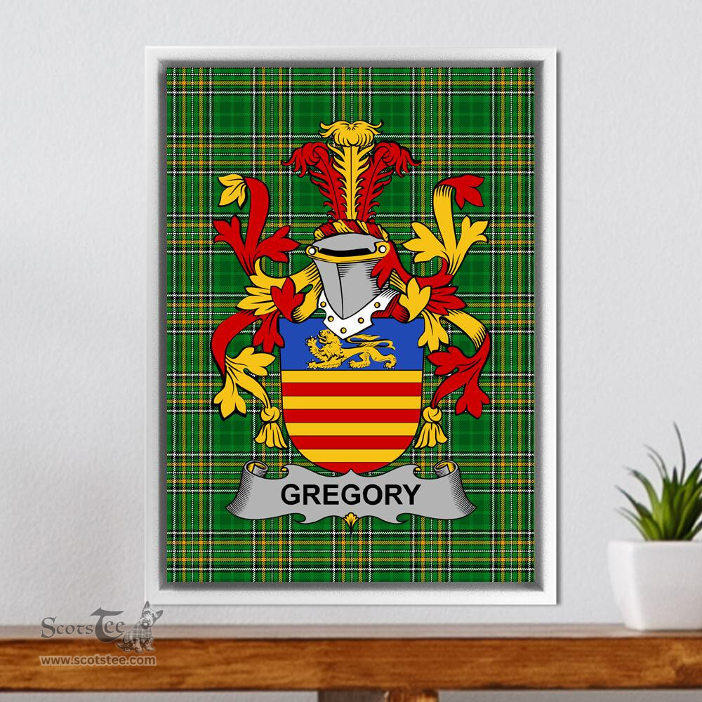 Irish Gregory Coat of Arms Family Crest Ireland Framed Canvas Print Irish National Tartan