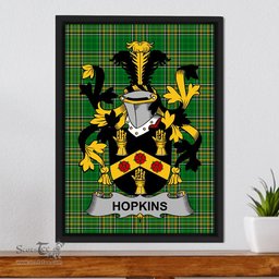 Irish Hopkins Coat of Arms Family Crest Ireland Framed Canvas Print Irish National Tartan