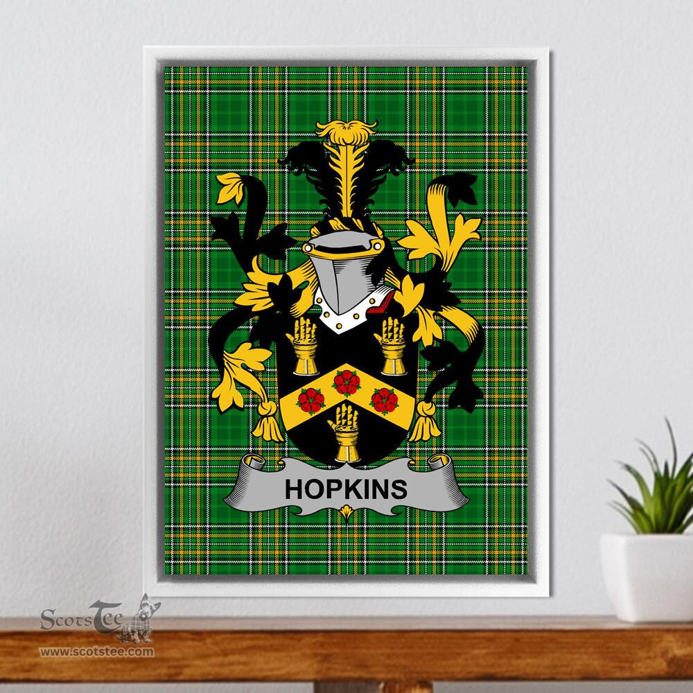 Irish Hopkins Coat of Arms Family Crest Ireland Framed Canvas Print Irish National Tartan