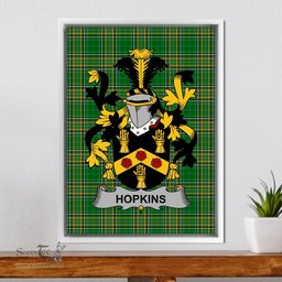 Irish Hopkins Coat of Arms Family Crest Ireland Framed Canvas Print Irish National Tartan