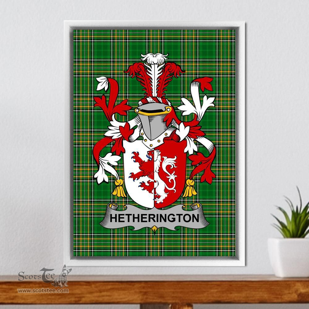 Irish Hetherington Coat of Arms Family Crest Ireland Framed Canvas Print Irish National Tartan