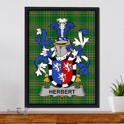 Irish Herbert Coat of Arms Family Crest Ireland Framed Canvas Print Irish National Tartan