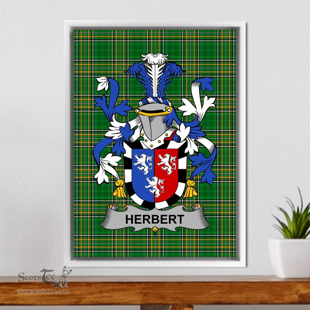 Irish Herbert Coat of Arms Family Crest Ireland Framed Canvas Print Irish National Tartan