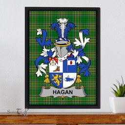 Irish Hagan or O'Hagan Coat of Arms Family Crest Ireland Framed Canvas Print Irish National Tartan